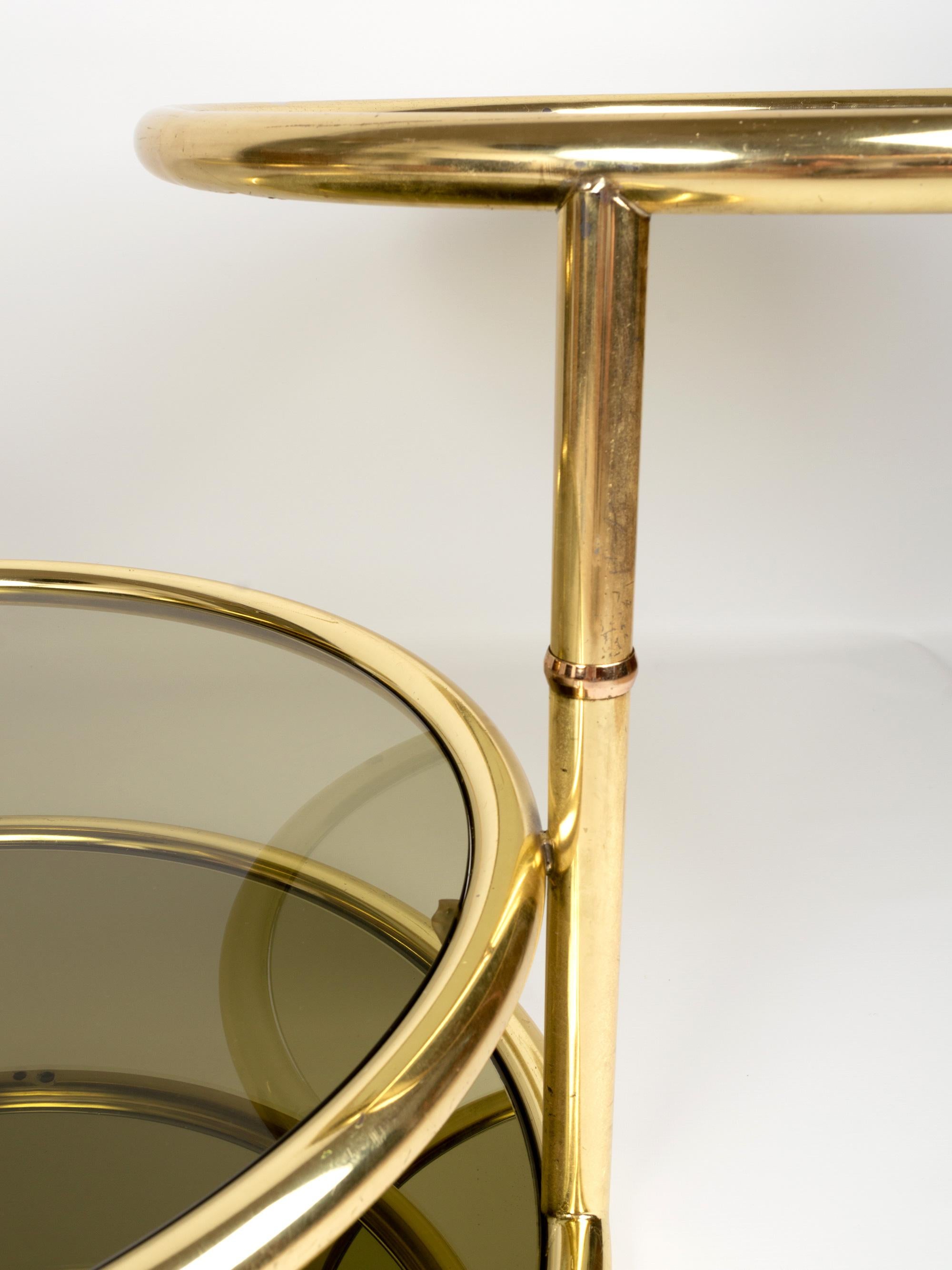 Midcentury Circular Brass Swivel Tiered Coffee Cocktail Table, attributed to DIA For Sale 7