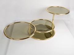 Midcentury Circular Brass Swivel Tiered Coffee Cocktail Table, attributed to DIA