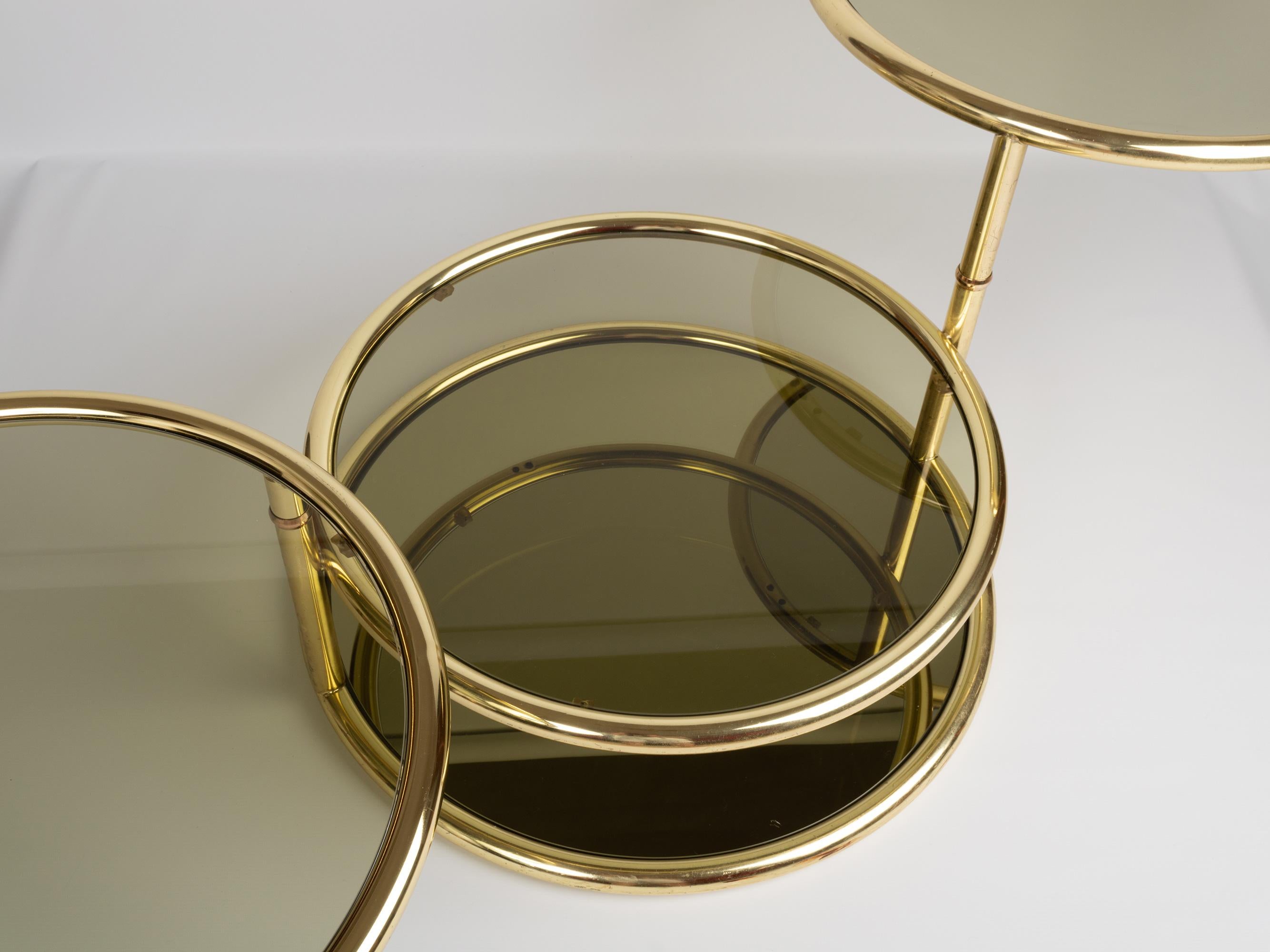 Mid-Century Modern Midcentury Circular Brass Swivel Tiered Coffee Cocktail Table, attributed to DIA For Sale