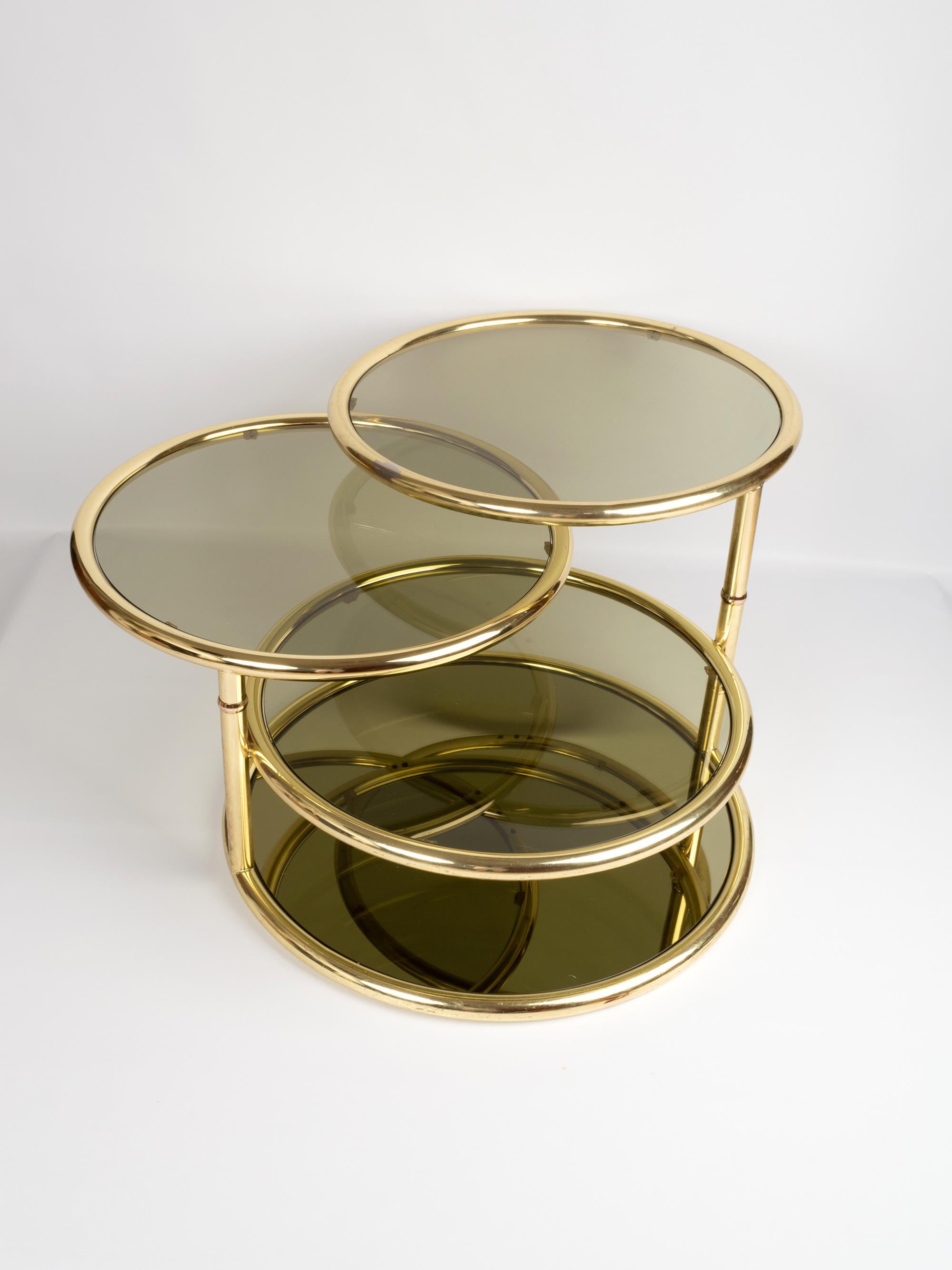 American Midcentury Circular Brass Swivel Tiered Coffee Cocktail Table, attributed to DIA For Sale