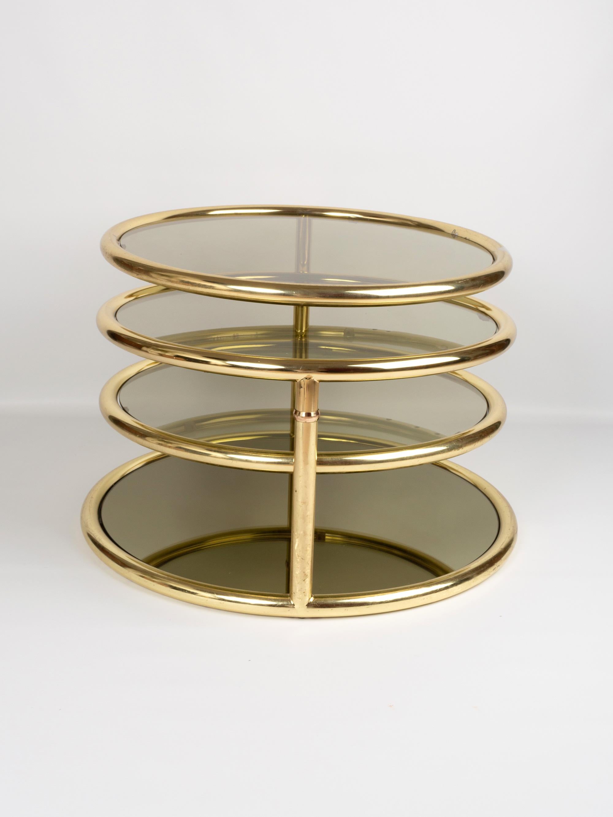 Midcentury Circular Brass Swivel Tiered Coffee Cocktail Table, attributed to DIA For Sale 2
