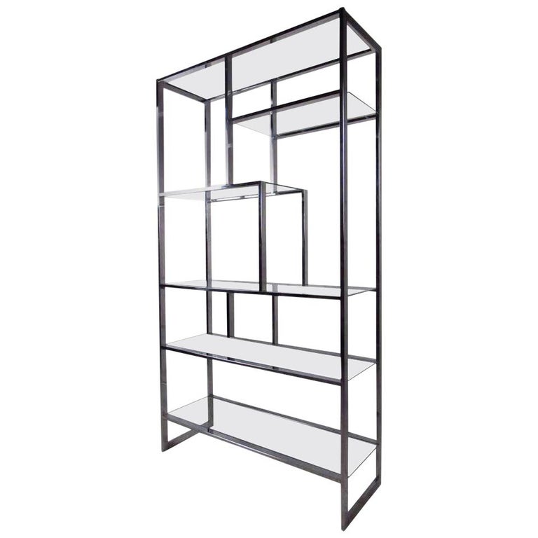 Mid Century style DIA Étagère in Chrome and Glass For Sale at 1stDibs