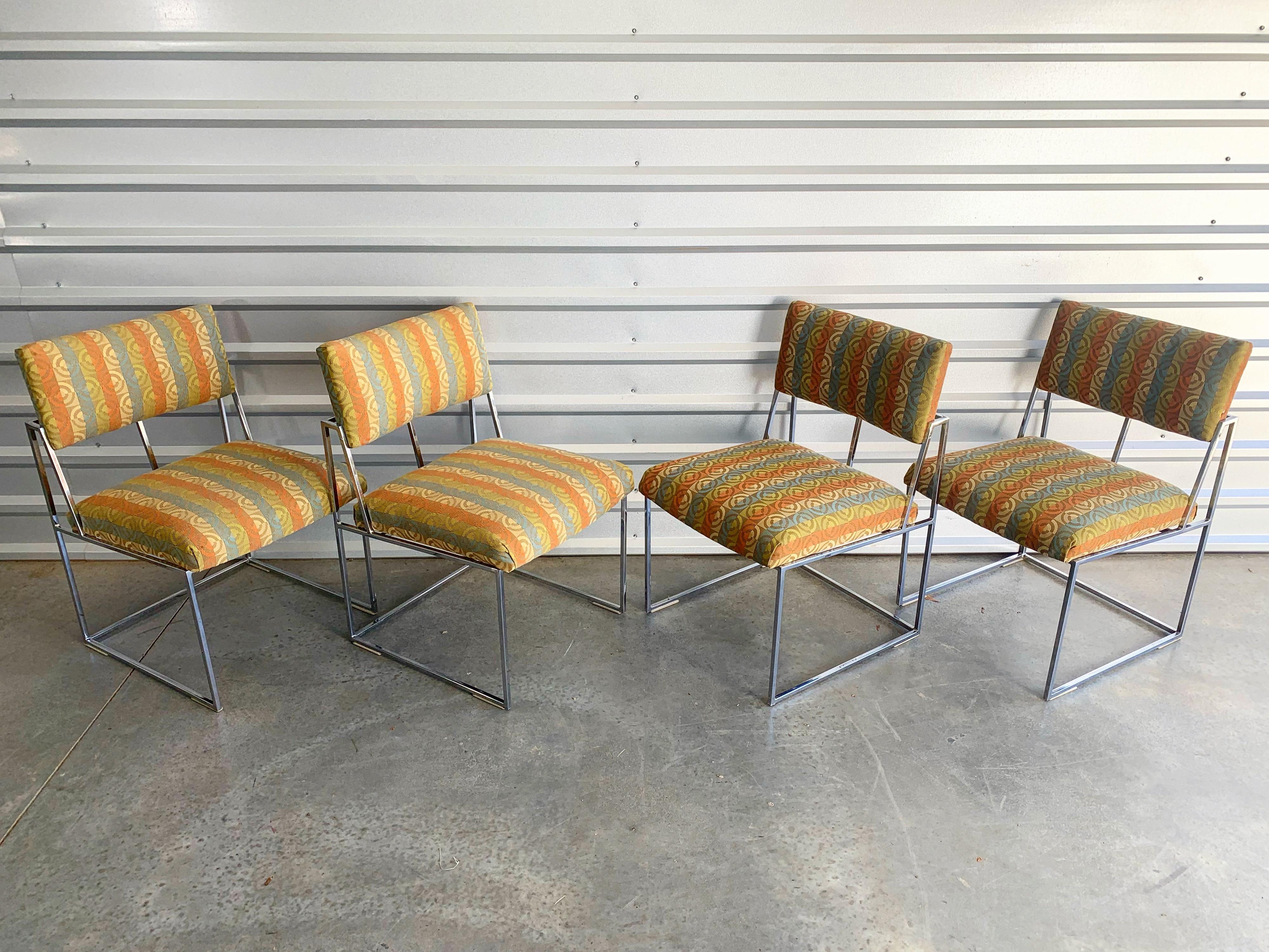 Midcentury Milo Baughman for Thayer Coggin Dining Chairs in Chrome Set of Four In Good Condition For Sale In Framingham, MA