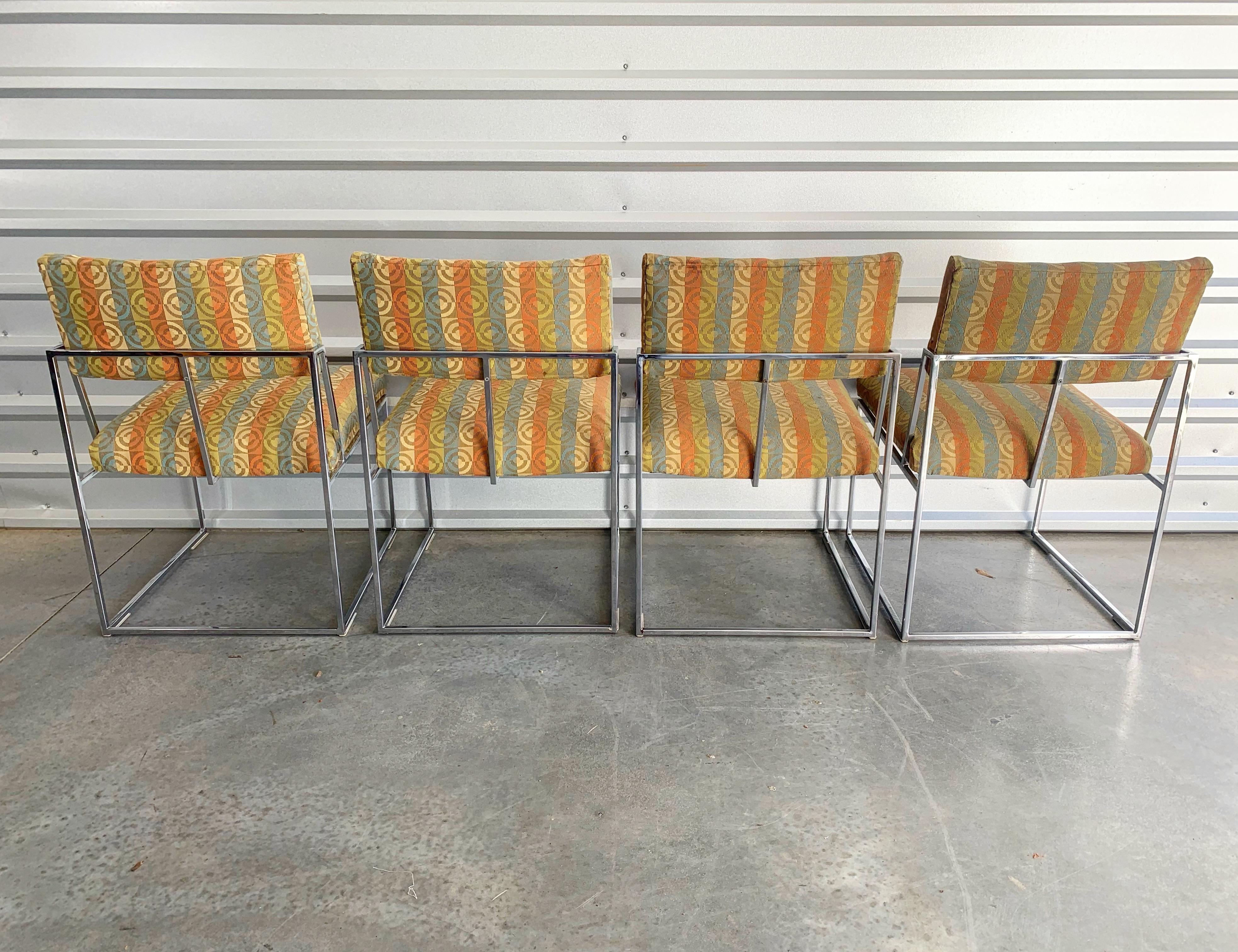 Fabric Midcentury Milo Baughman for Thayer Coggin Dining Chairs in Chrome Set of Four For Sale