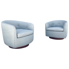 Mid Century Milo Baughman for Thayer Coggin Walnut Swivel Lounge Chairs