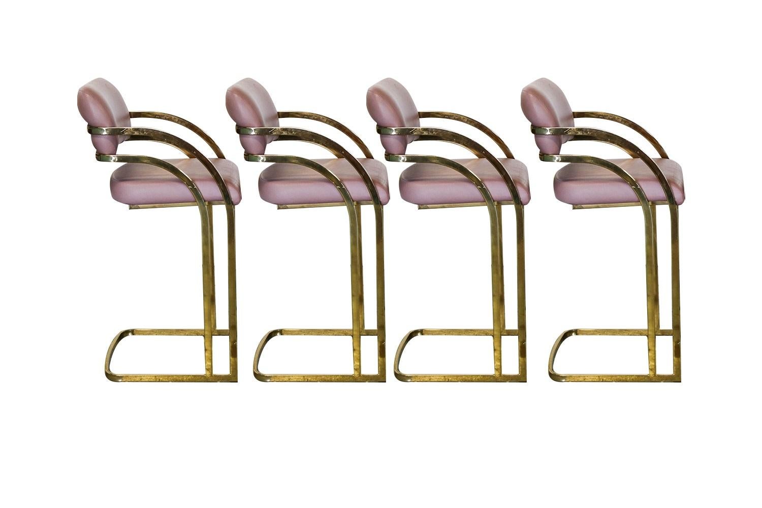 Mid-Century Modern Midcentury Gold Brass Flat Bar Cantilever Stools by Arthur Umanoff