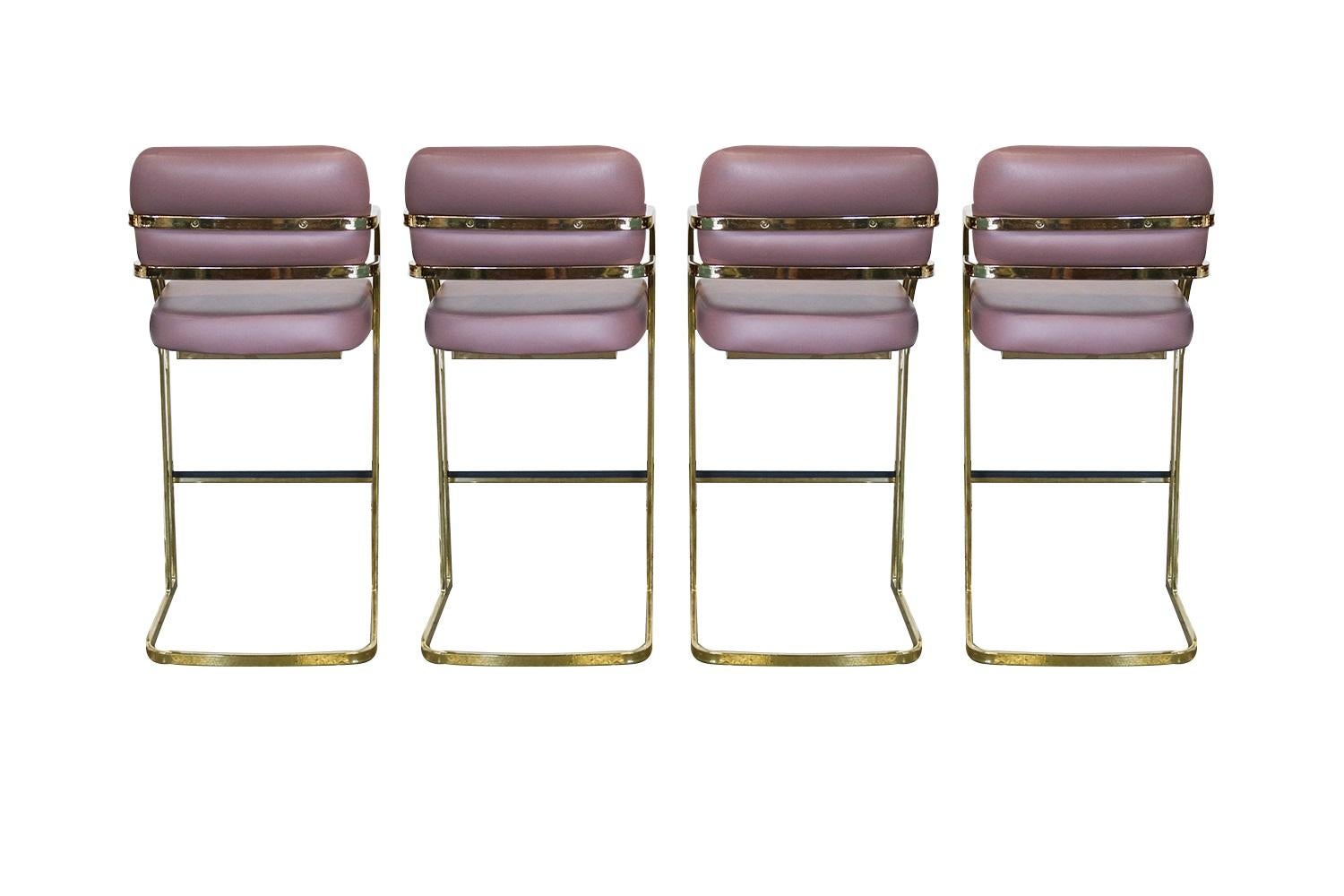 Plated Midcentury Gold Brass Flat Bar Cantilever Stools by Arthur Umanoff
