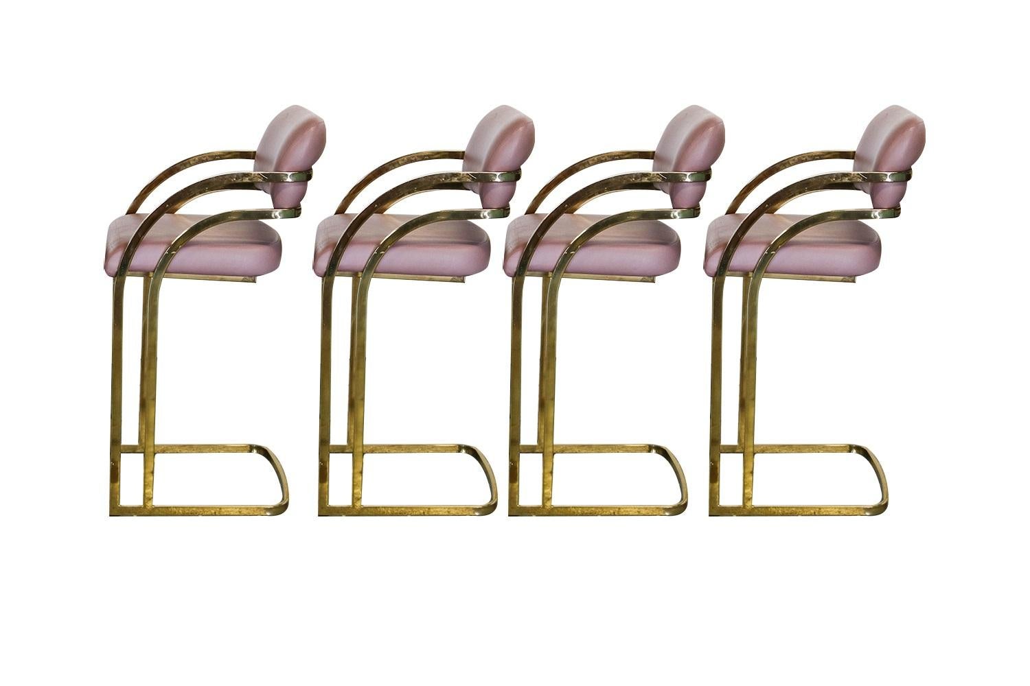 20th Century Midcentury Gold Brass Flat Bar Cantilever Stools by Arthur Umanoff