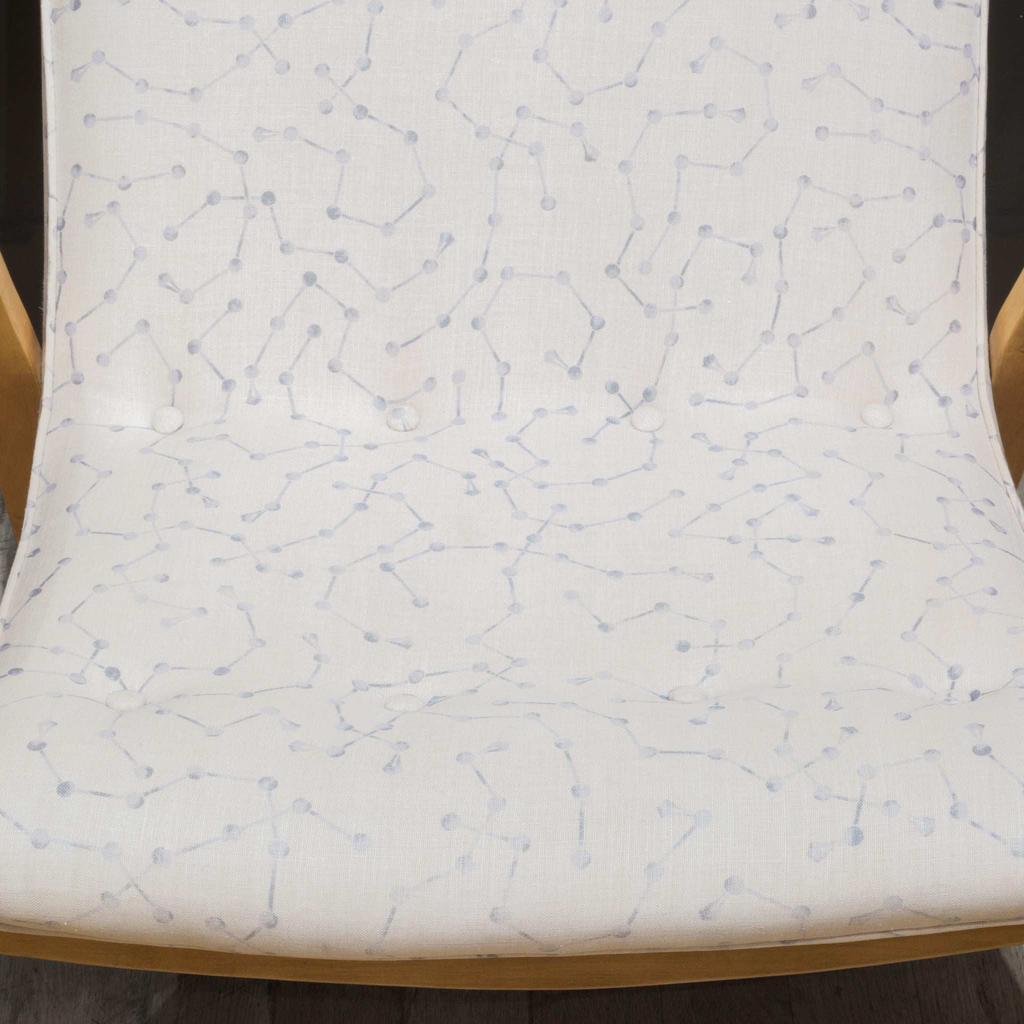 Linen Mid-Century Milo Baughman Scoop Lounge Chair and Ottoman, C.1950-1960 For Sale