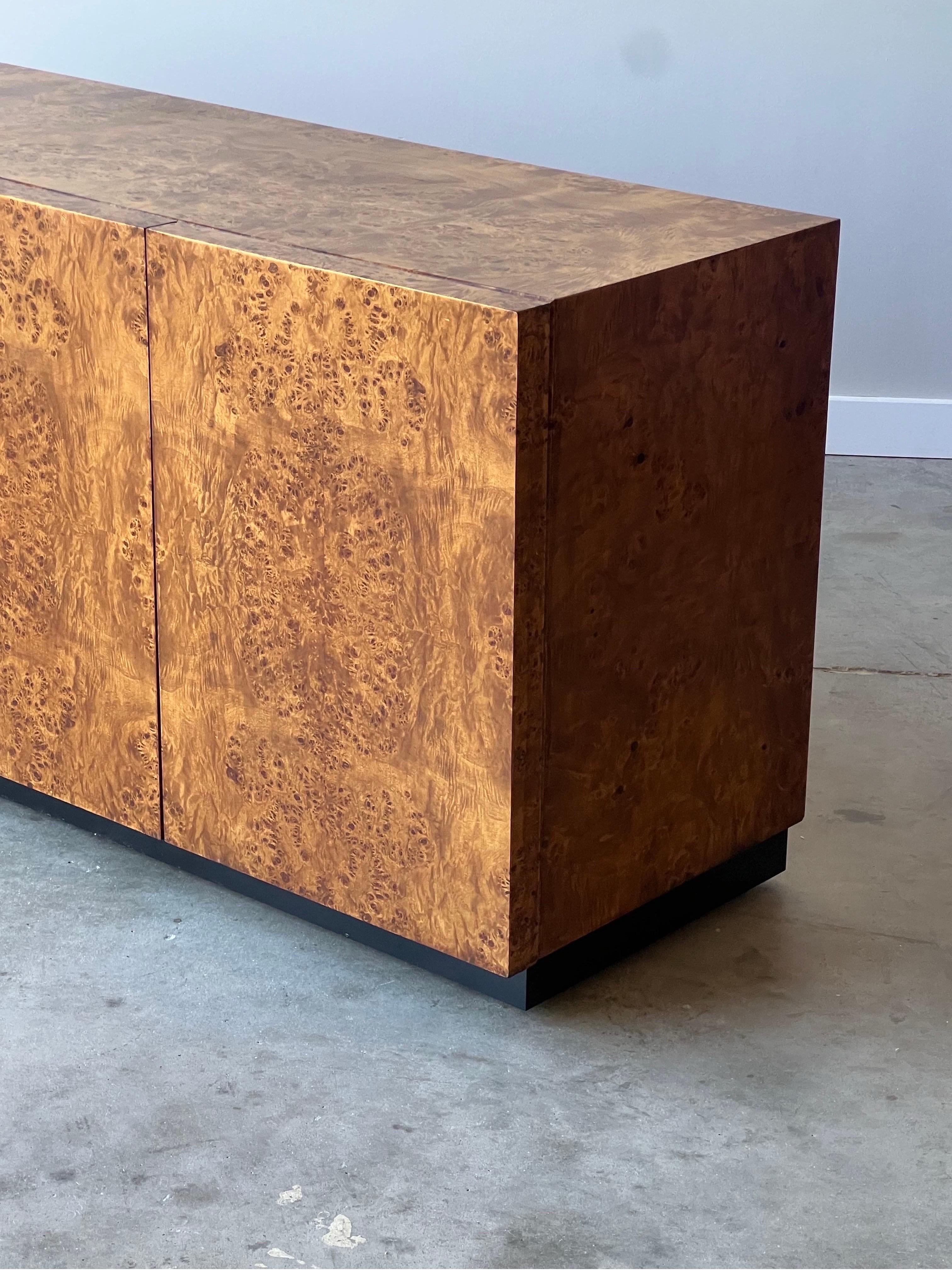 American Mid-Century Milo Baughman Style Burl Credenza by Dillingham