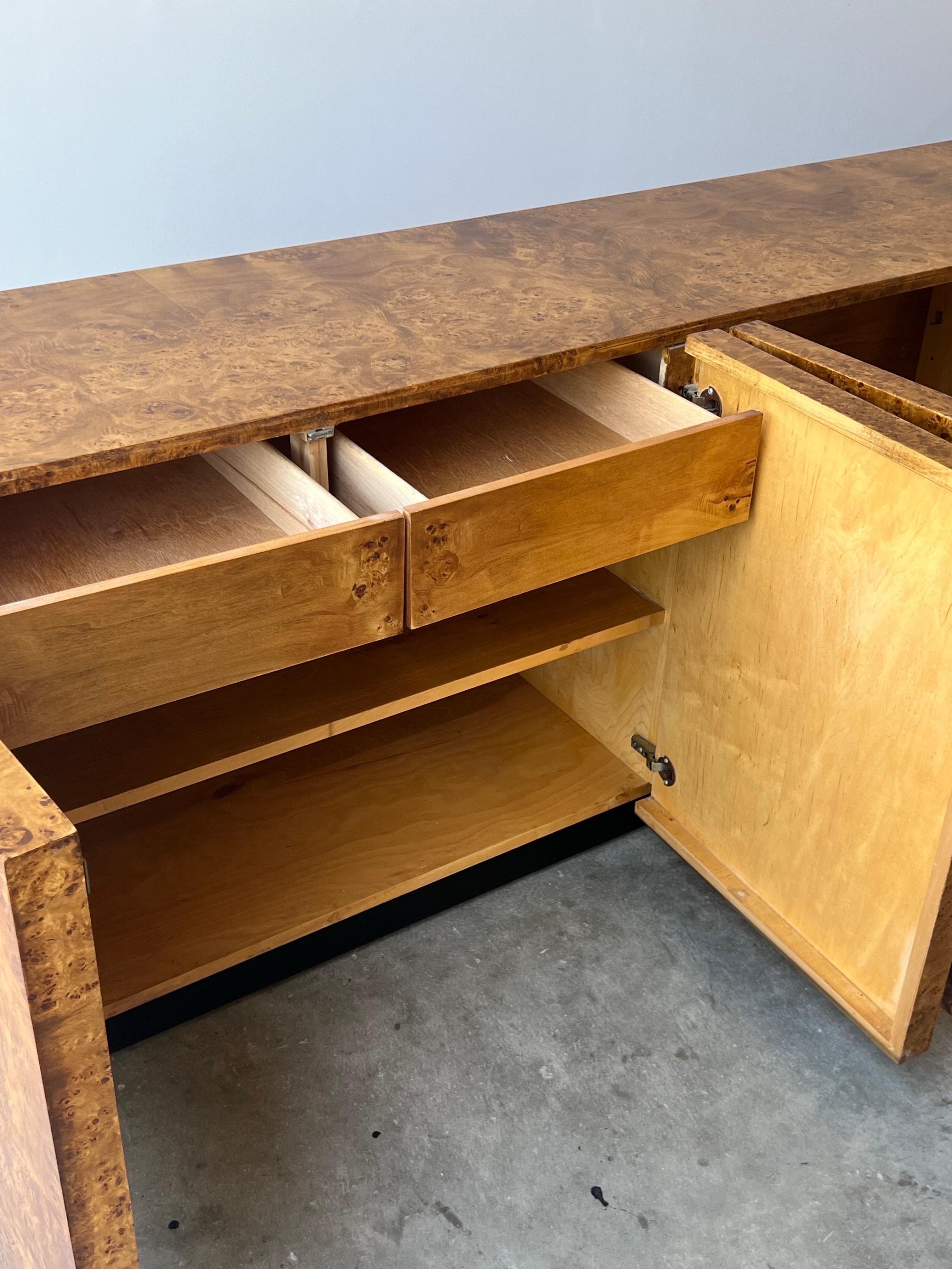 Wood Mid-Century Milo Baughman Style Burl Credenza by Dillingham
