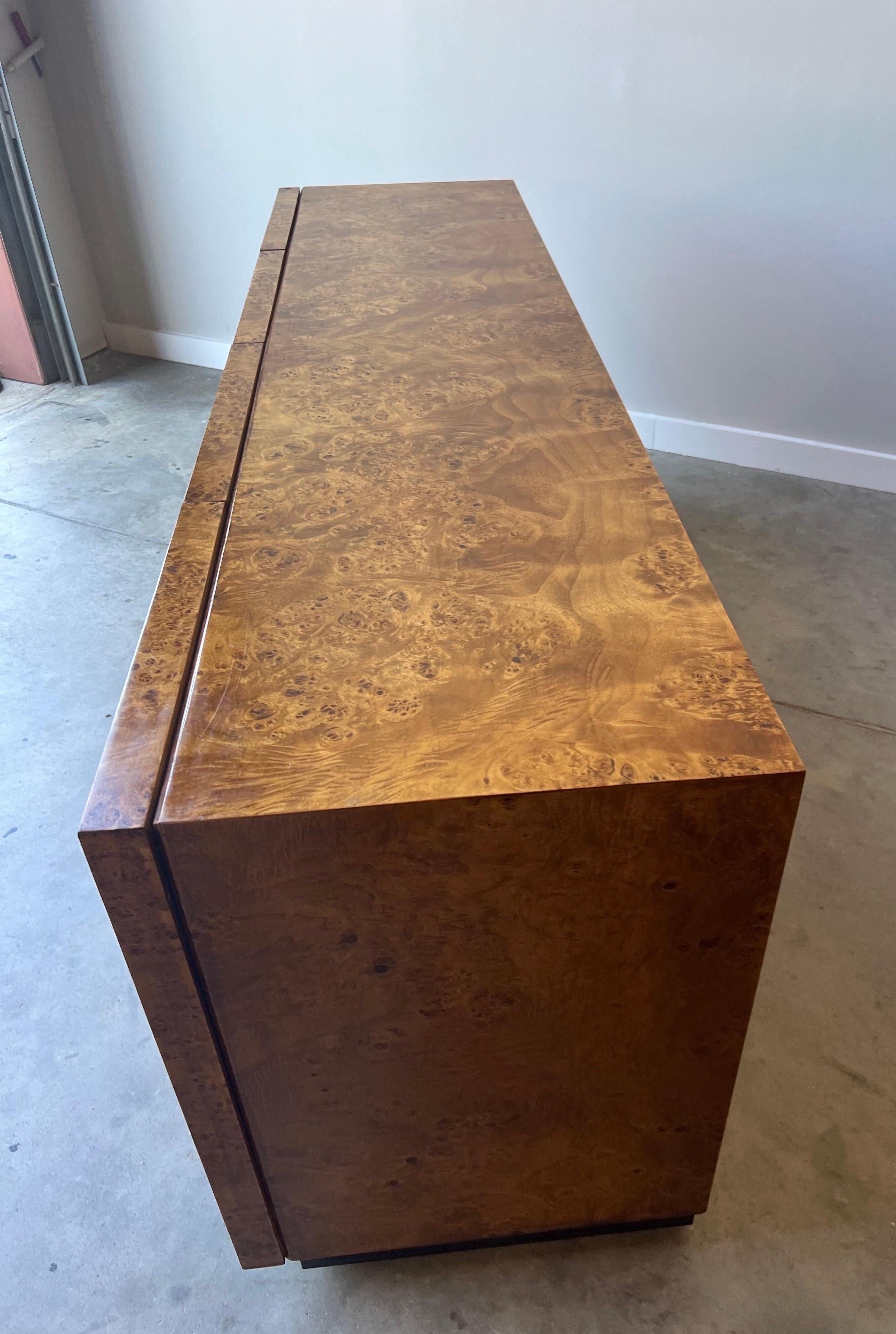 Mid-Century Milo Baughman Style Burl Credenza by Dillingham 1