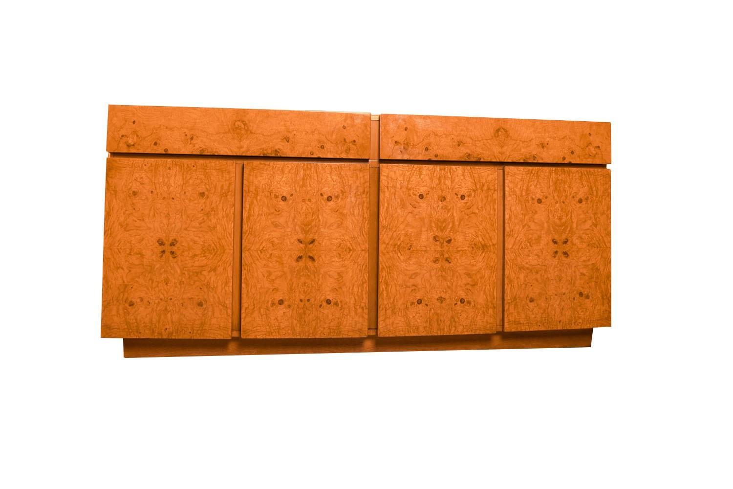 Mid-Century Milo Baughman Style Burl Wood Sideboard Credenza Bar Cabinet For Sale 5