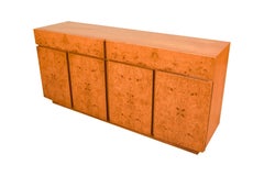 Mid-Century Milo Baughman Style Burl Wood Sideboard Credenza Bar Cabinet