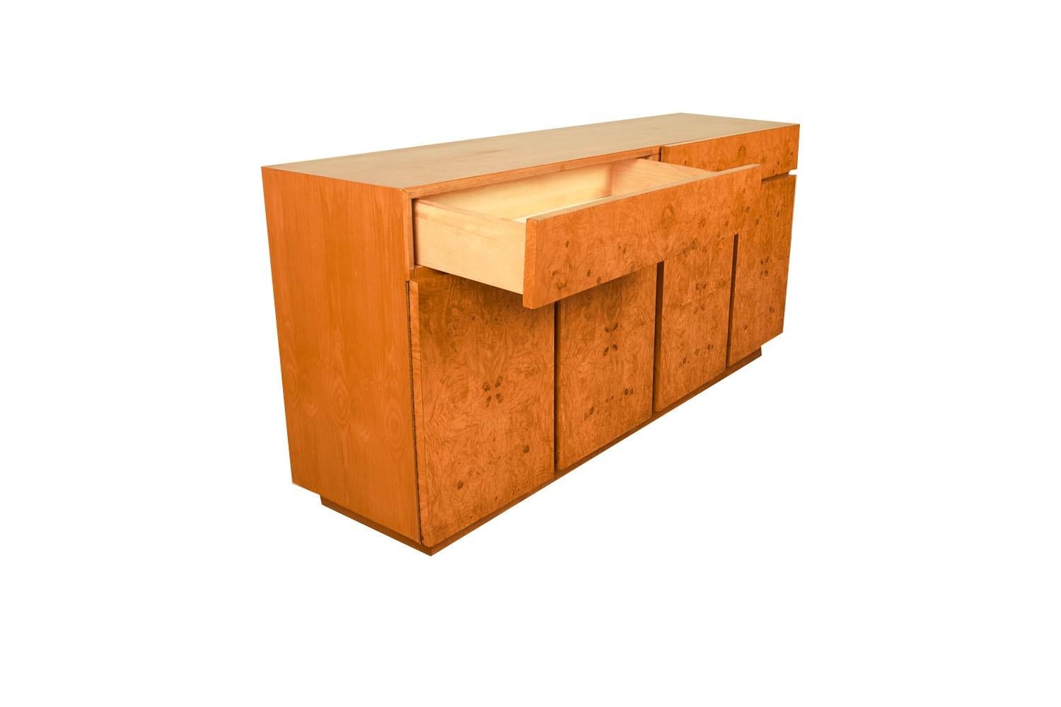 Mid-Century Milo Baughman Style Burl Wood Sideboard Credenza Bar Cabinet For Sale 2
