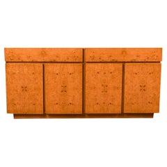 Retro Mid-Century Milo Baughman Style Burl Wood Sideboard Credenza Bar Cabinet