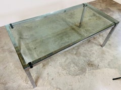 Mid-Century Milo Baughman Style Chrome And Glass Top Dining Table By Tri-Mark