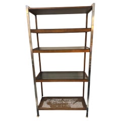 Mid-Century Milo Baughman Style Chrome and Wood Bookcase
