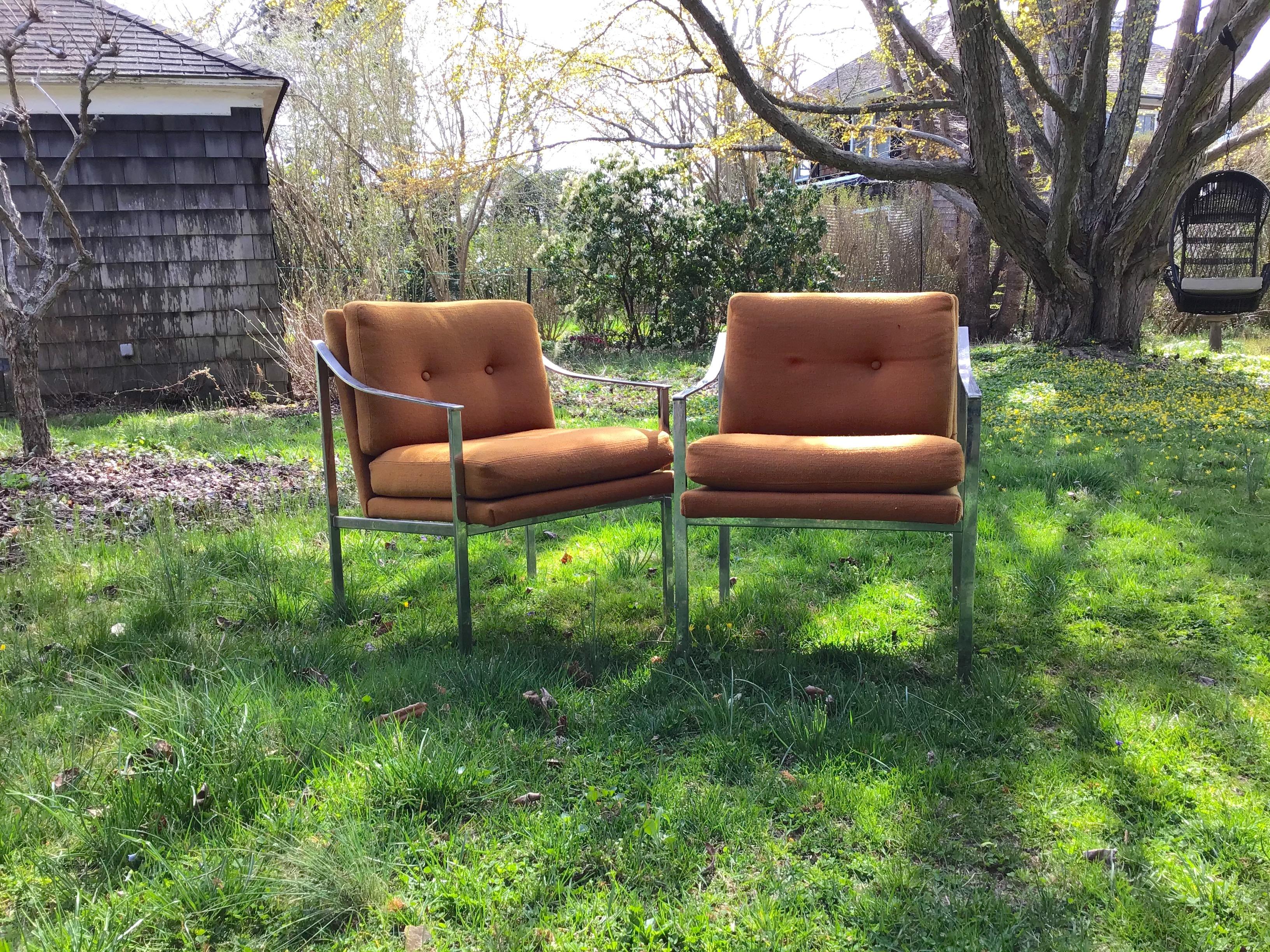 Mid-Century Modern Milo Baughman Style Chrome Armchairs Upholstered Mid Century 
