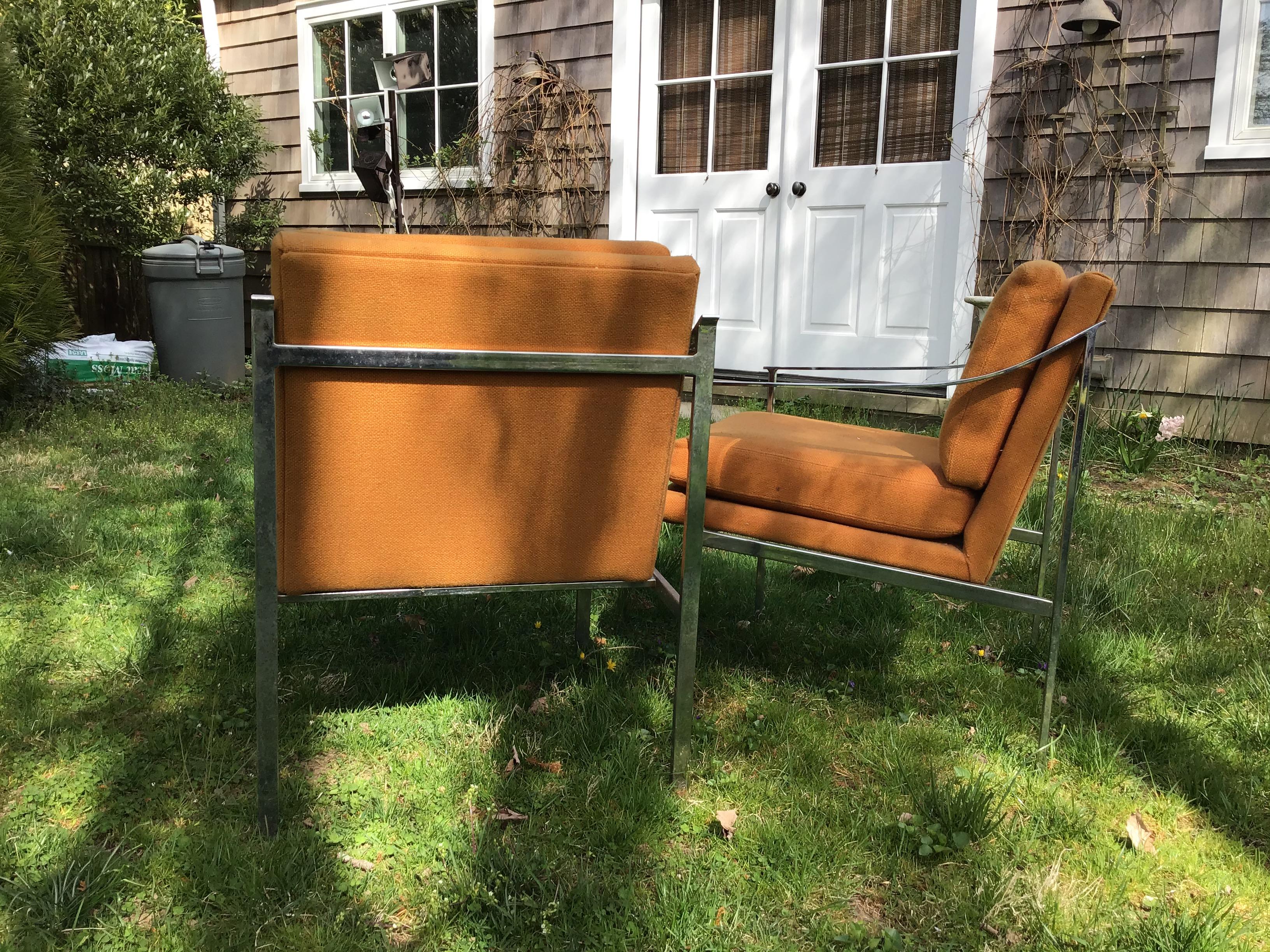 American Milo Baughman Style Chrome Armchairs Upholstered Mid Century 