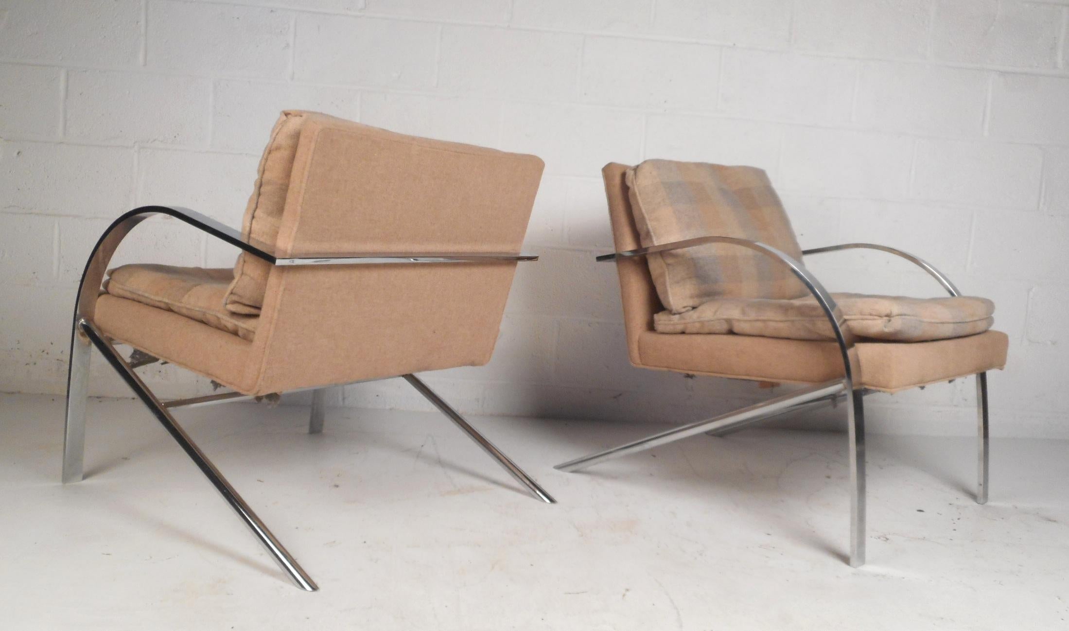 Upholstery Mid-Century Milo Baughman Style Lounge Chairs