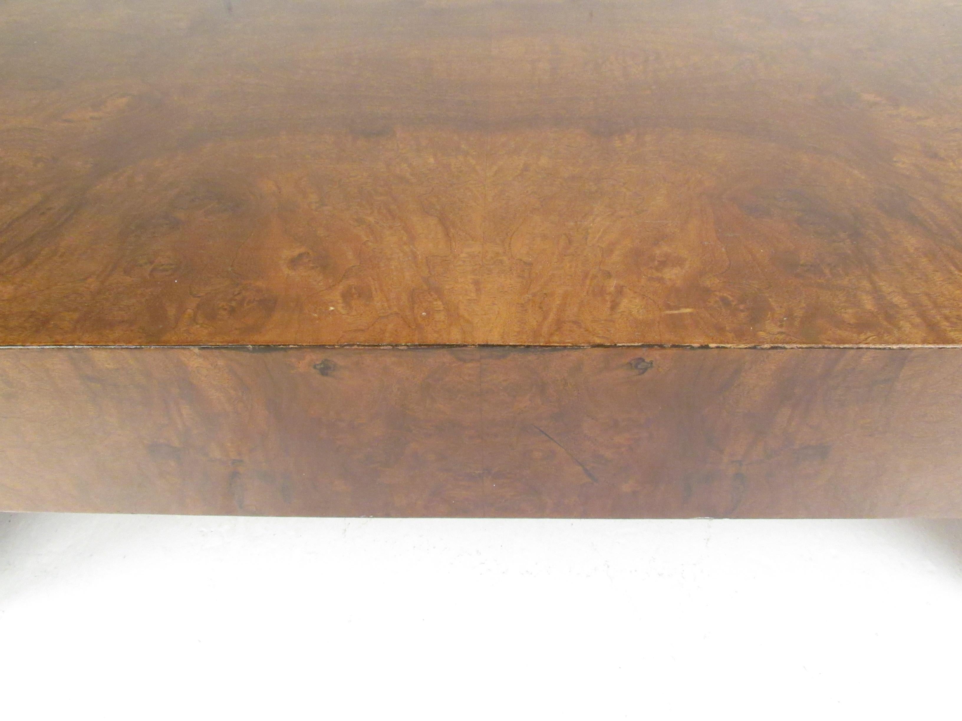 Midcentury Milo Baughman Style Low Burl Wood Coffee Table For Sale 5