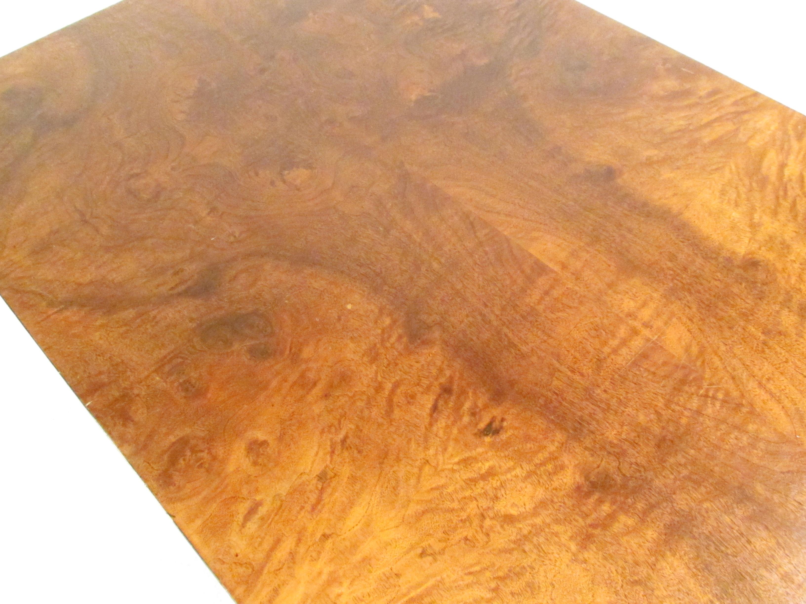 Midcentury Milo Baughman Style Low Burl Wood Coffee Table For Sale 8