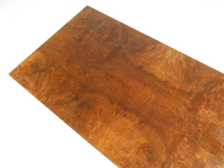 Midcentury Milo Baughman Style Low Burl Wood Coffee Table For Sale 11