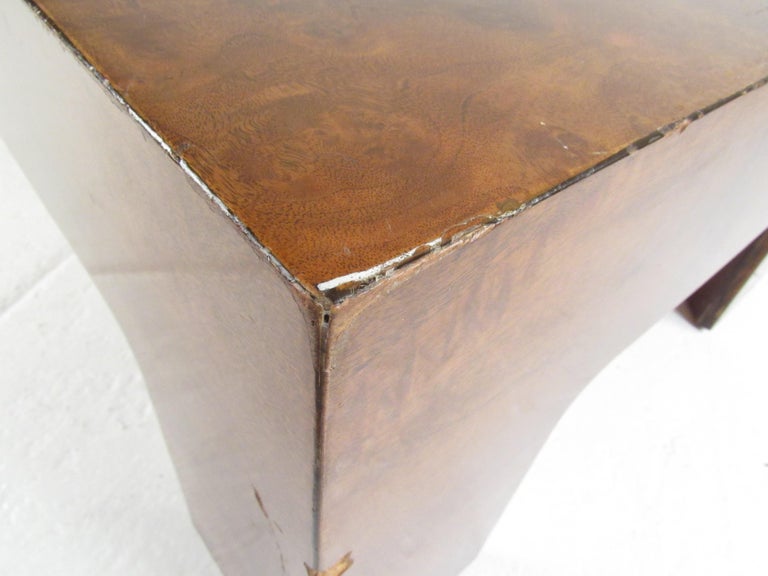 Late 20th Century Midcentury Milo Baughman Style Low Burl Wood Coffee Table For Sale