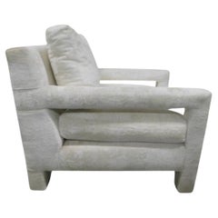 Mid Century Milo Baughman Style Parson Chair Ottoman White Crushed velvet