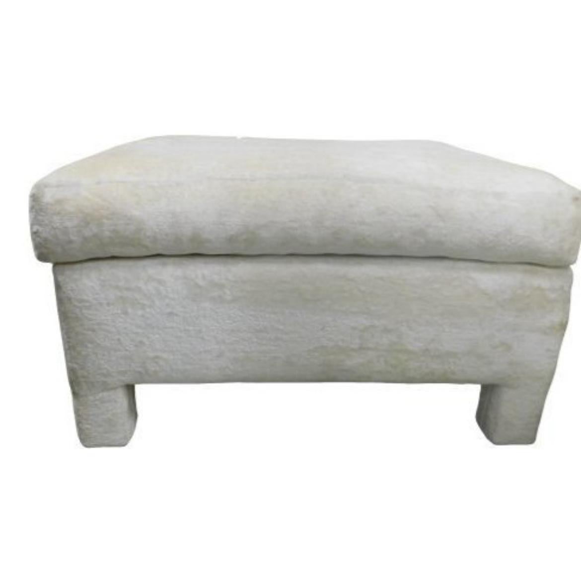Mid Century Milo Baughman Style Parson Chair Ottoman White Crushed velvet In Good Condition In BROOKLYN, NY