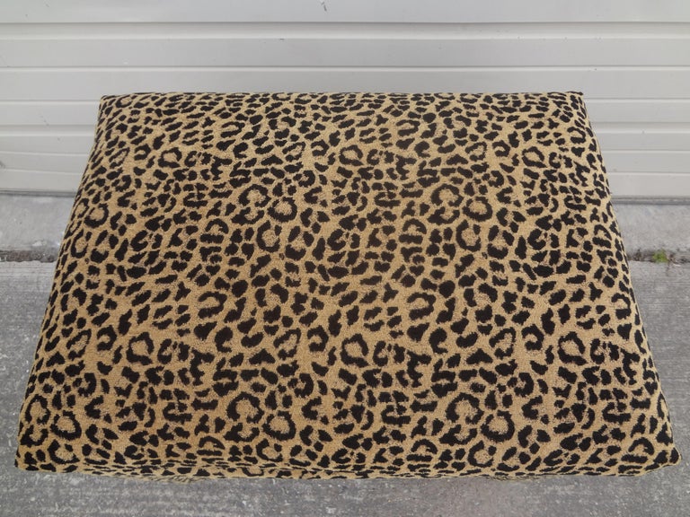 Midcentury Milo Baughman Style Parsons Leopard Print Ottoman For Sale