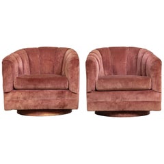 Midcentury Milo Baughman Style Pink Barrel Lounge Chairs, a Pair