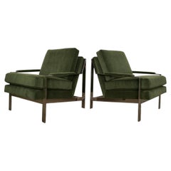 Mid-Century Milo Baughman Style Polished Nickel & Mohair Lounge Chairs - a Pair