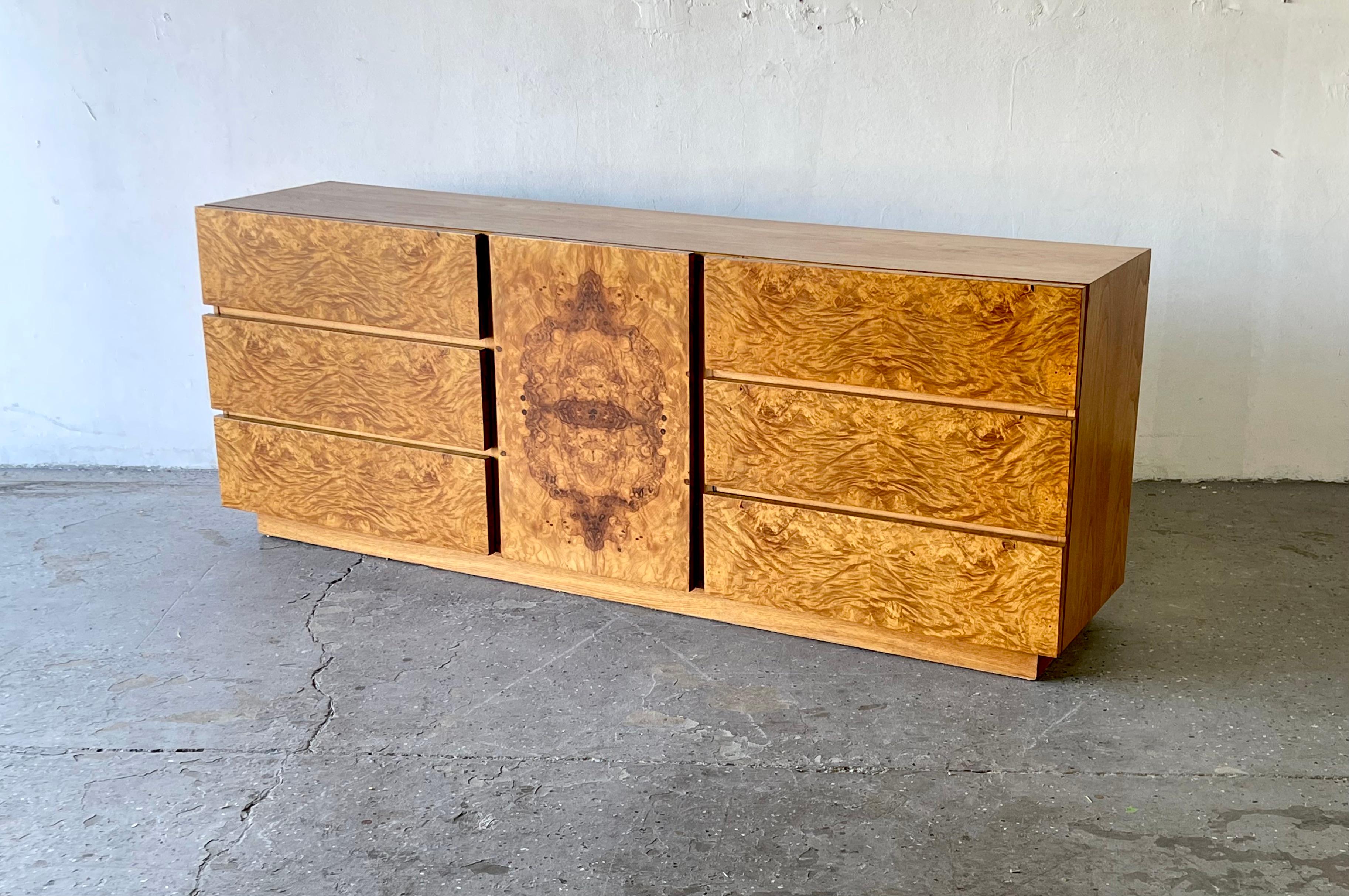 Mid-Century Modern Mid-Century Milo Baughman Style R. Carter for Lane Burl Wood Credenza / Dresser