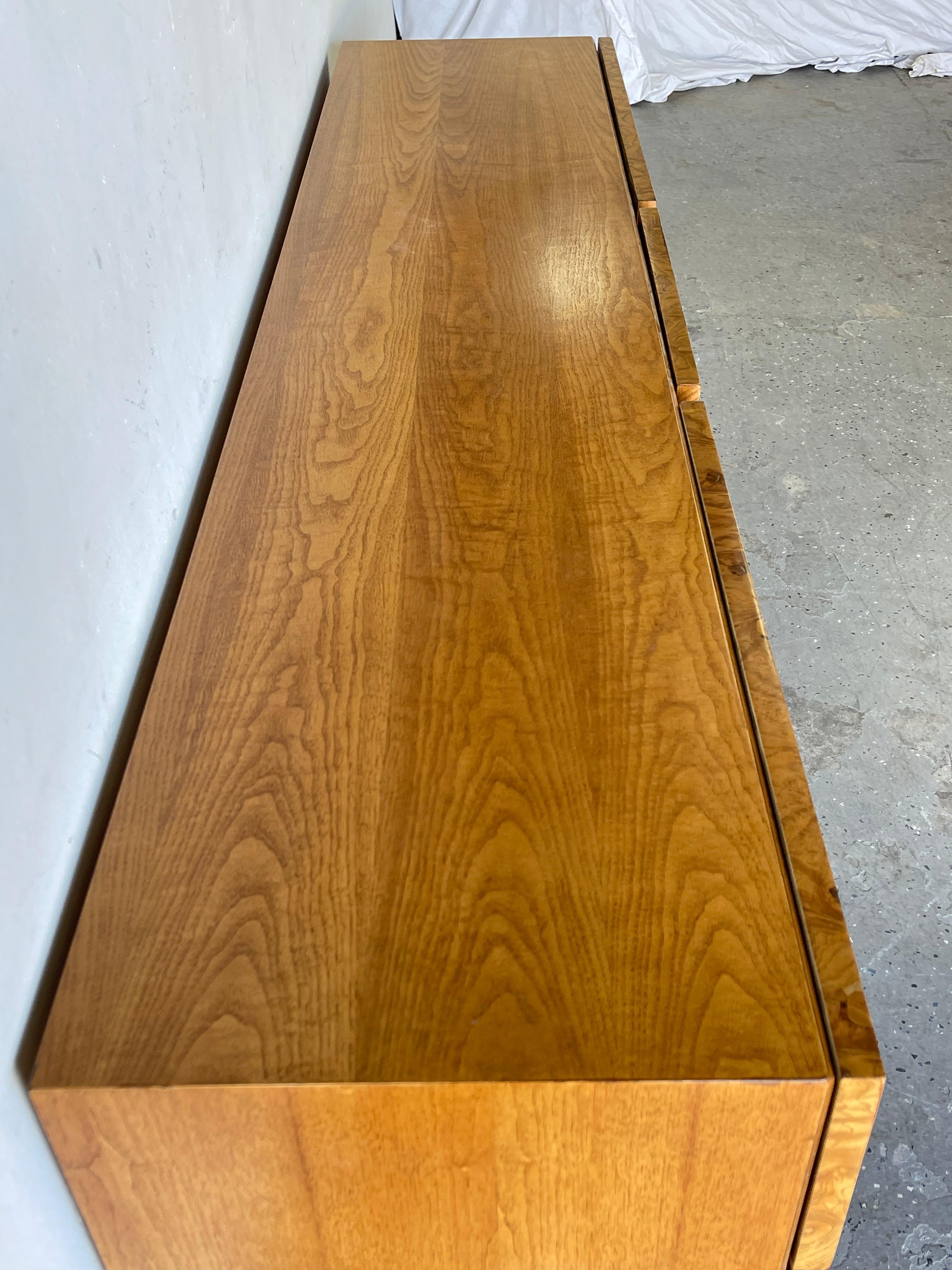 Late 20th Century Mid-Century Milo Baughman Style R. Carter for Lane Burl Wood Credenza / Dresser