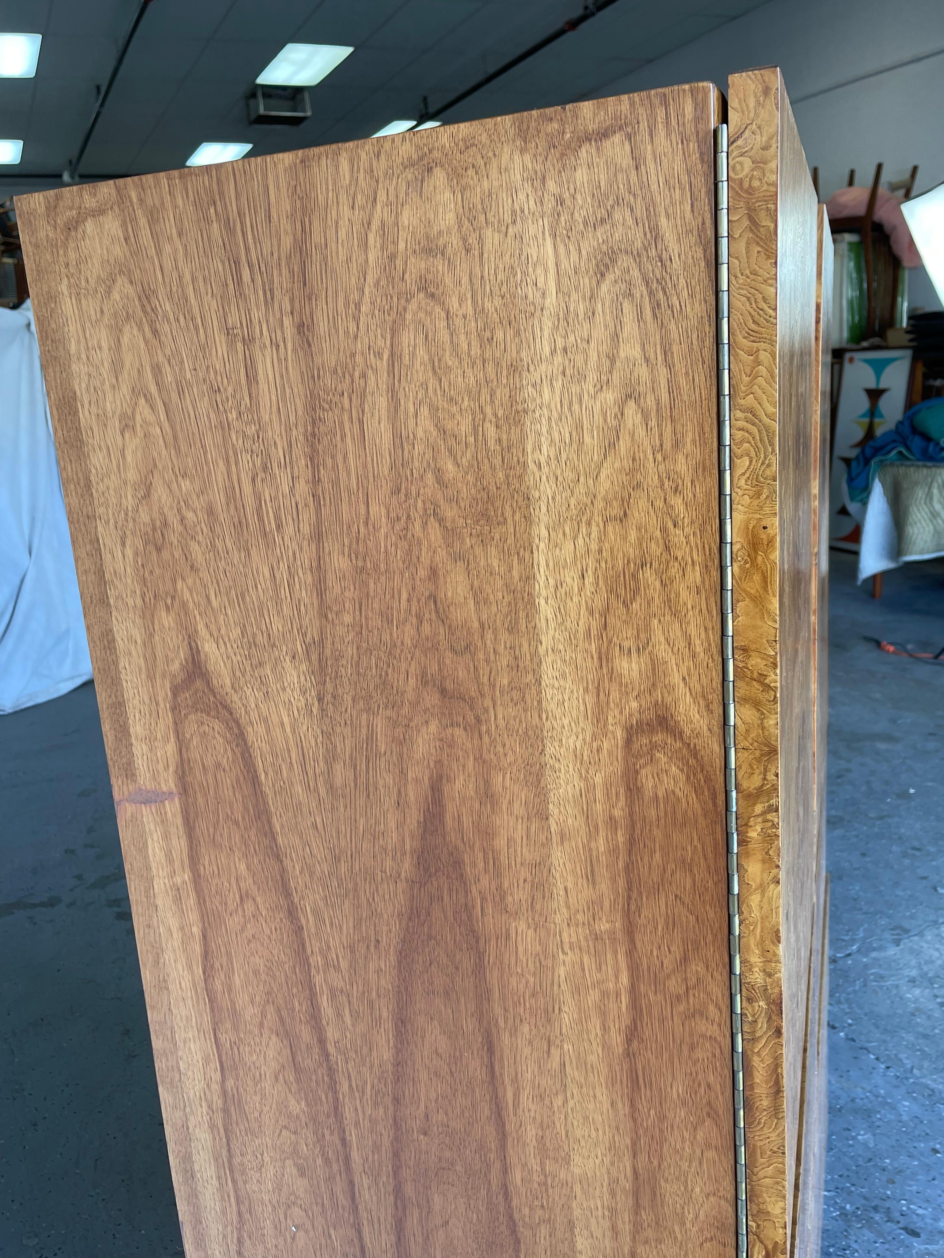 Late 20th Century Midcentury Milo Baughman Style Roland Carter for Lane Burl Wood Highboy Armoire