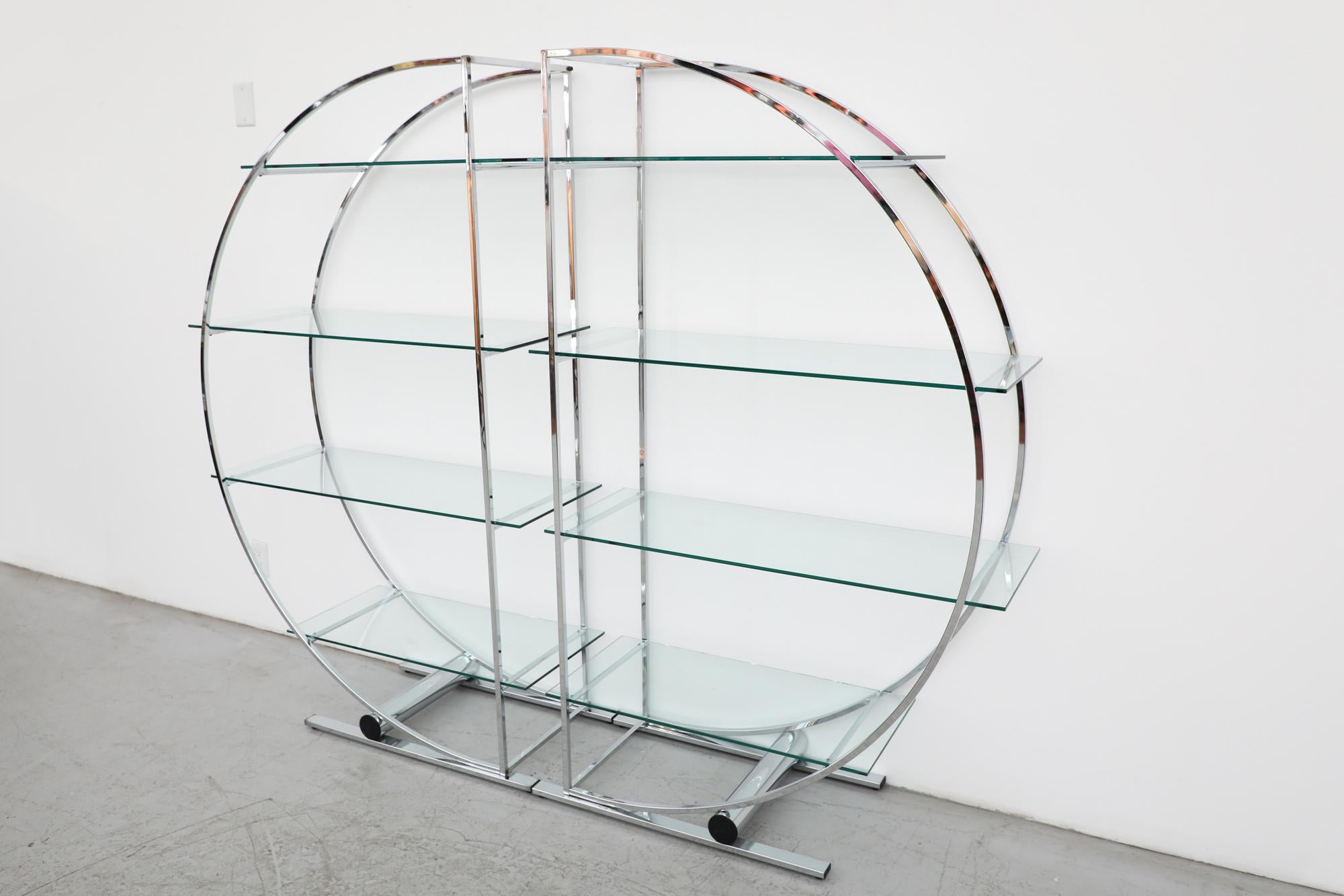 Mid-Century Milo Baughman Style Round Glass & Chrome Etagere For Sale 9