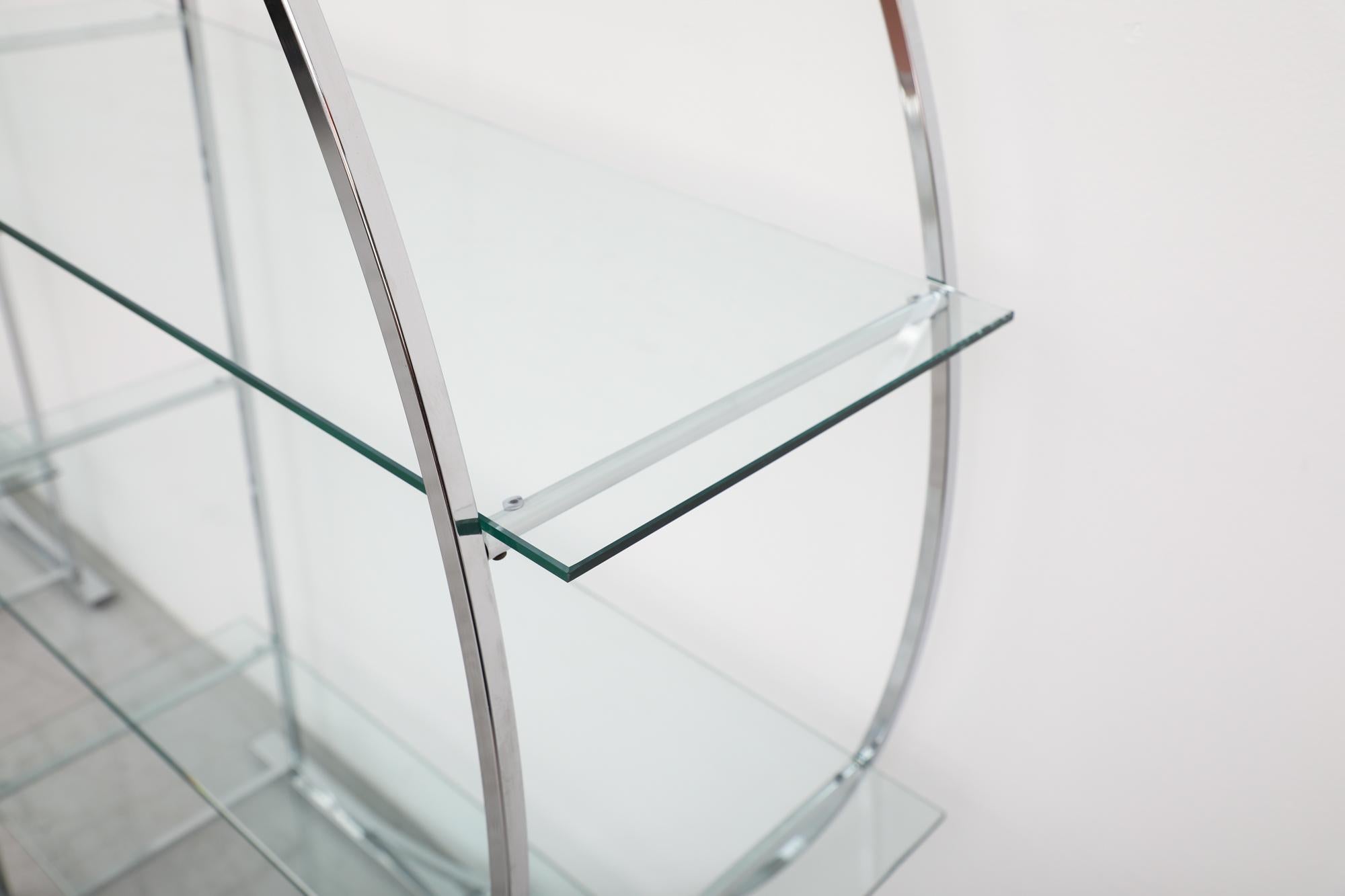 Mid-Century Milo Baughman Style Round Glass & Chrome Etagere For Sale 3