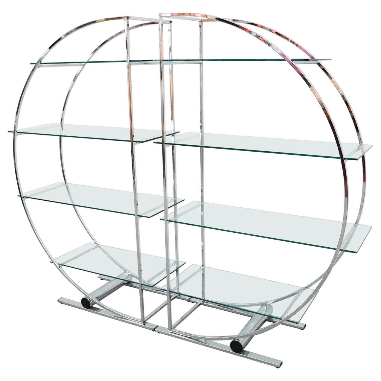 Mid-Century Milo Baughman Style Round Glass 
Chrome Etagere