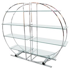 Mid-Century Milo Baughman Style Round Glass & Chrome Etagere