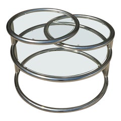 Mid Century Milo Baughman Style Tubular Chrome Swivel Coffee Table
