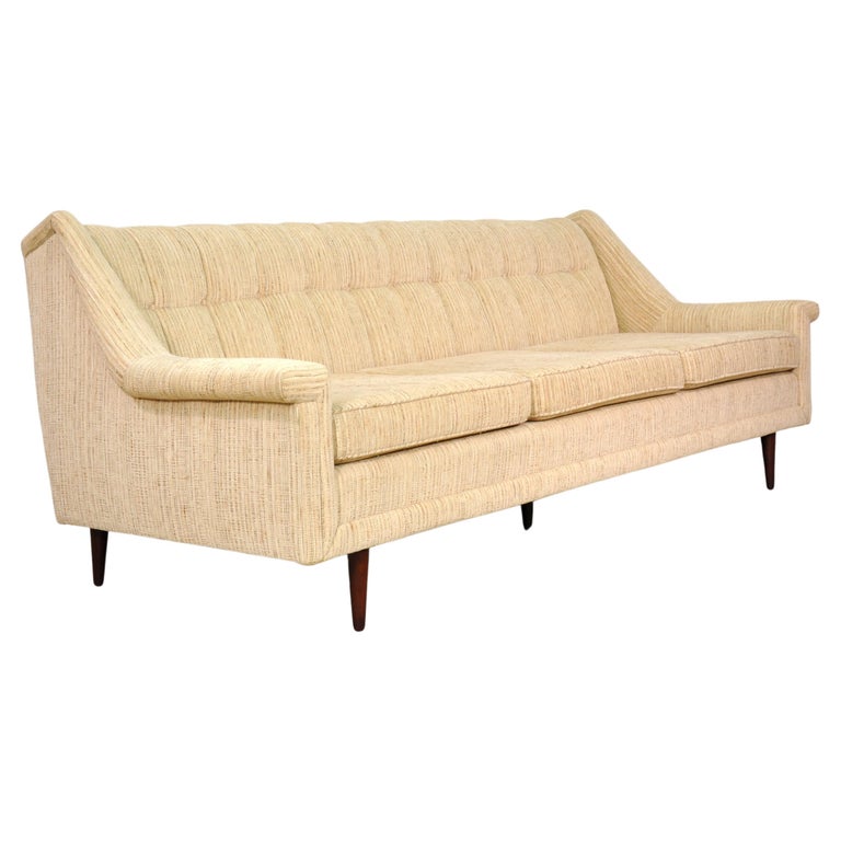 MidCentury Danish Modern Walnut Beige Sofa For Sale at 1stDibs