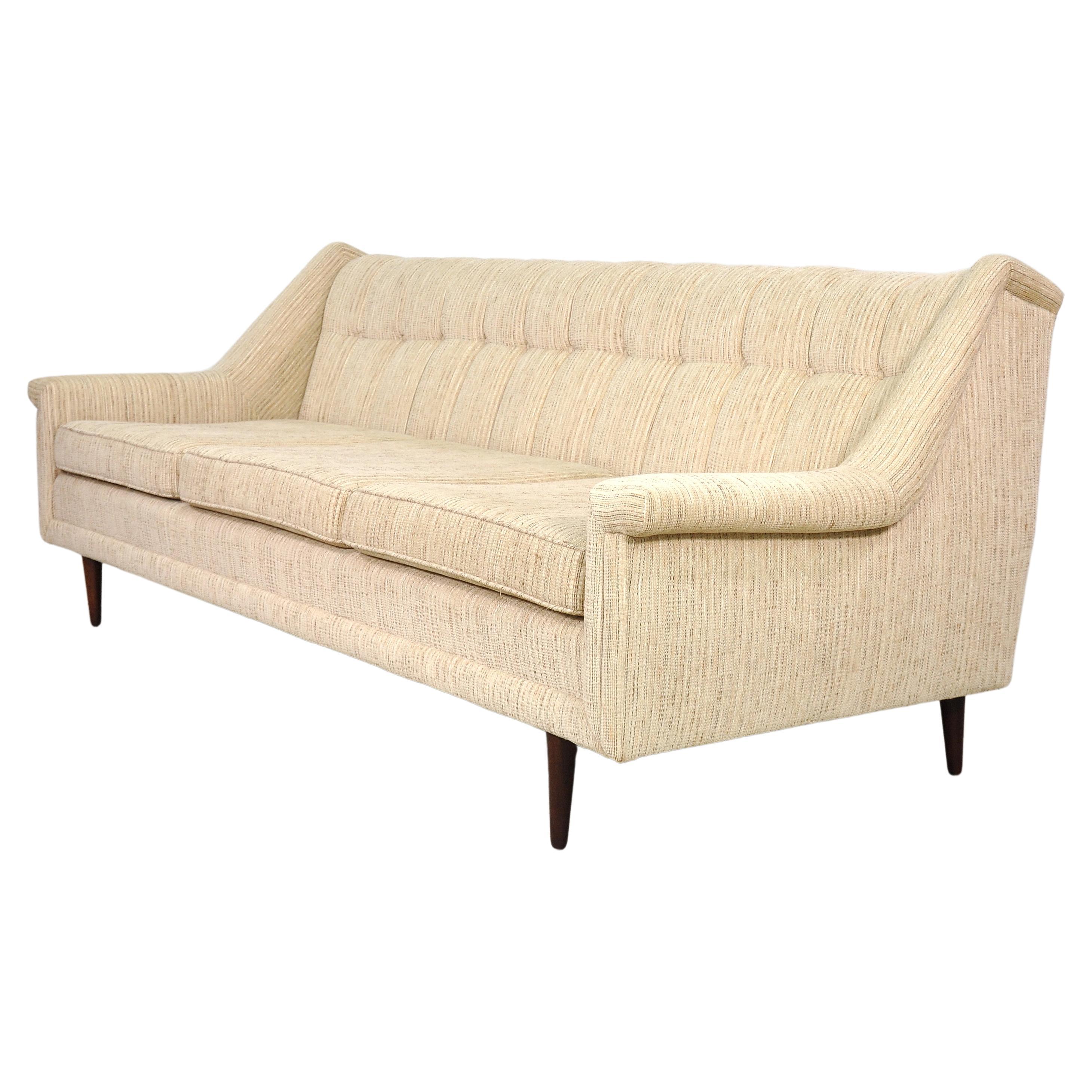 American Mid-Century Danish Modern Walnut Beige Sofa For Sale