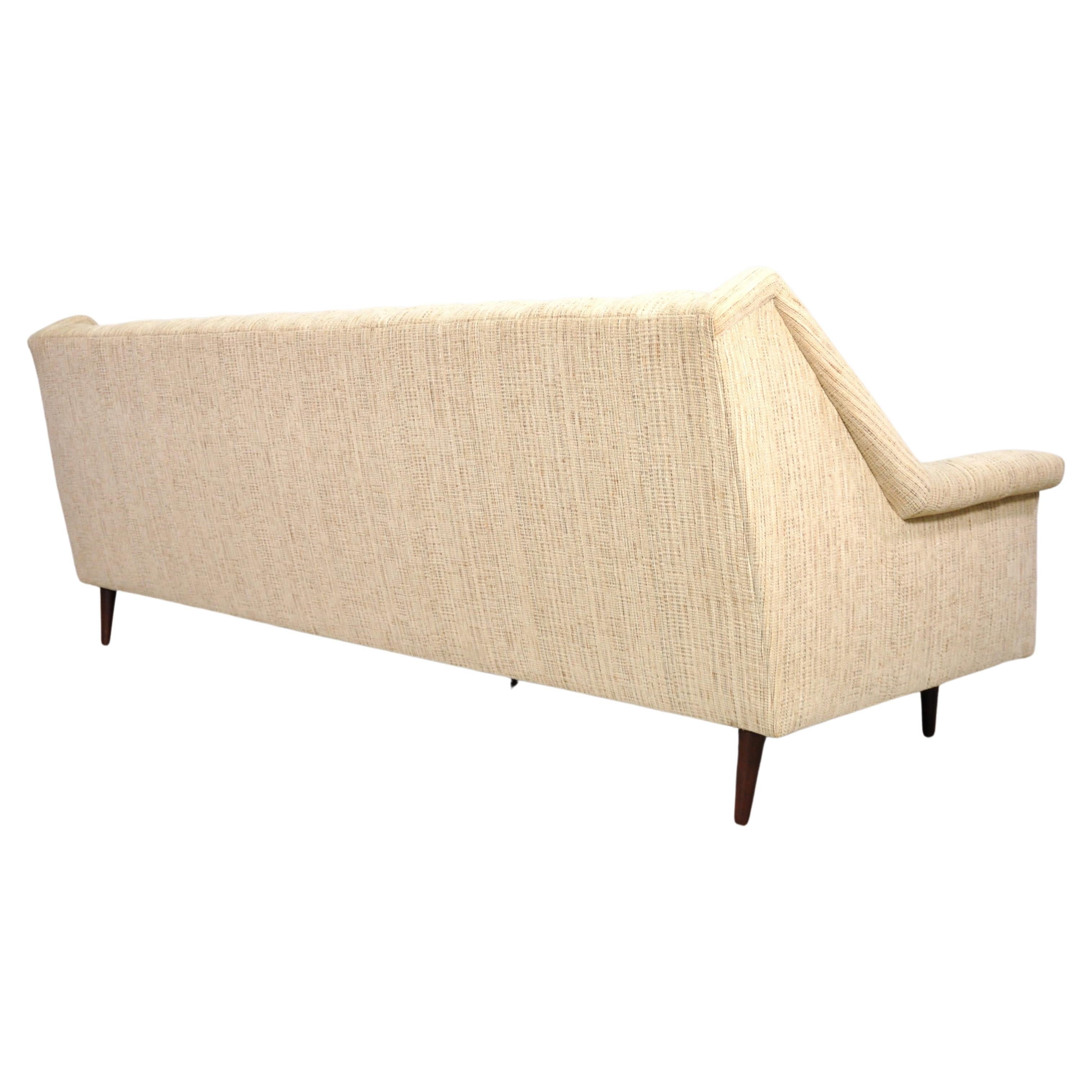 Mid-Century Danish Modern Walnut Beige Sofa For Sale 1