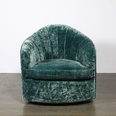 Mid-Century Milo Baughman Swivel Tilt Club Chair W/ Brass Base in Smoked Emerald