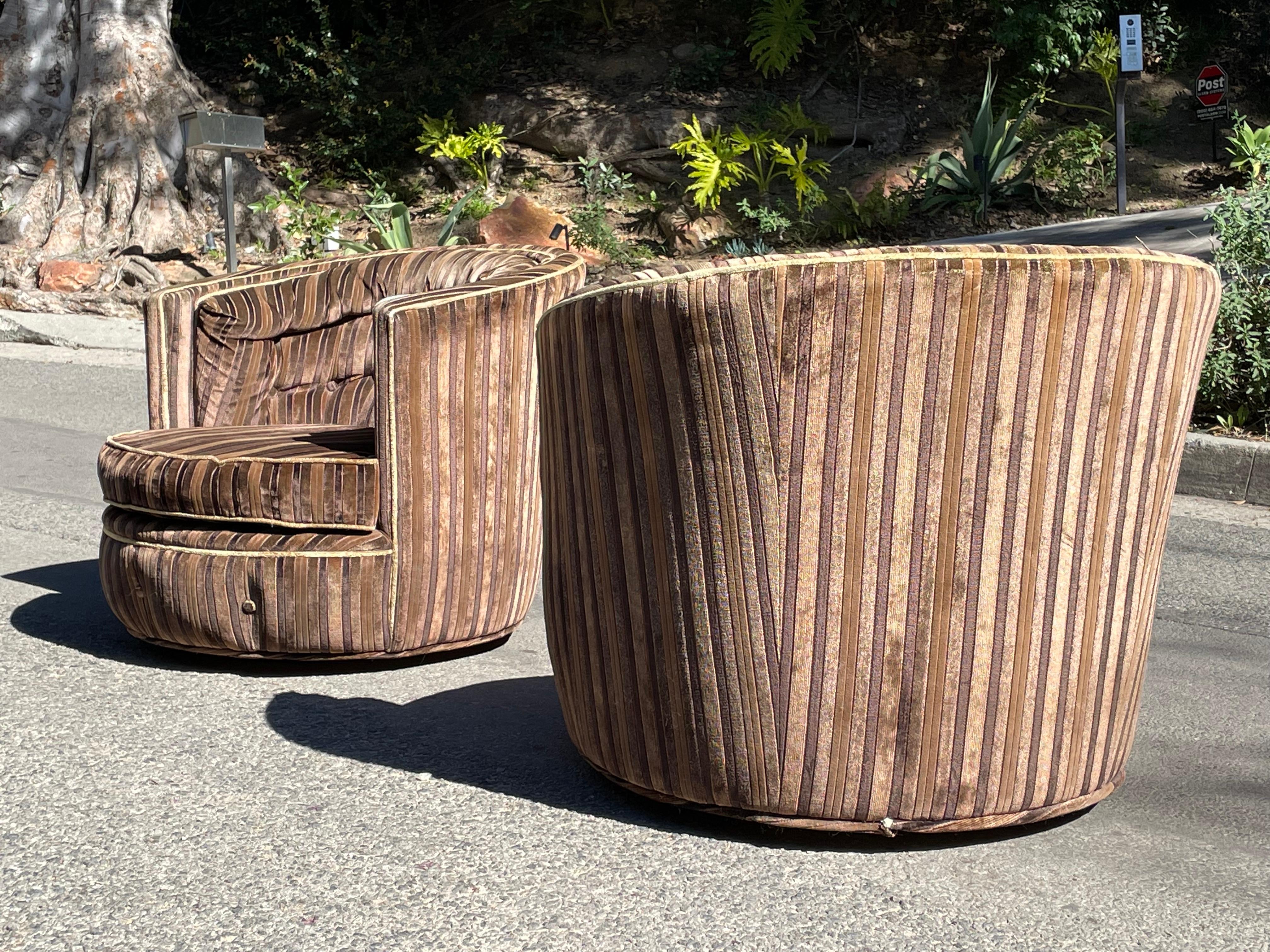 Midcentury Milo Baughman Velvet Swivel Chairs, circa 1960s 2