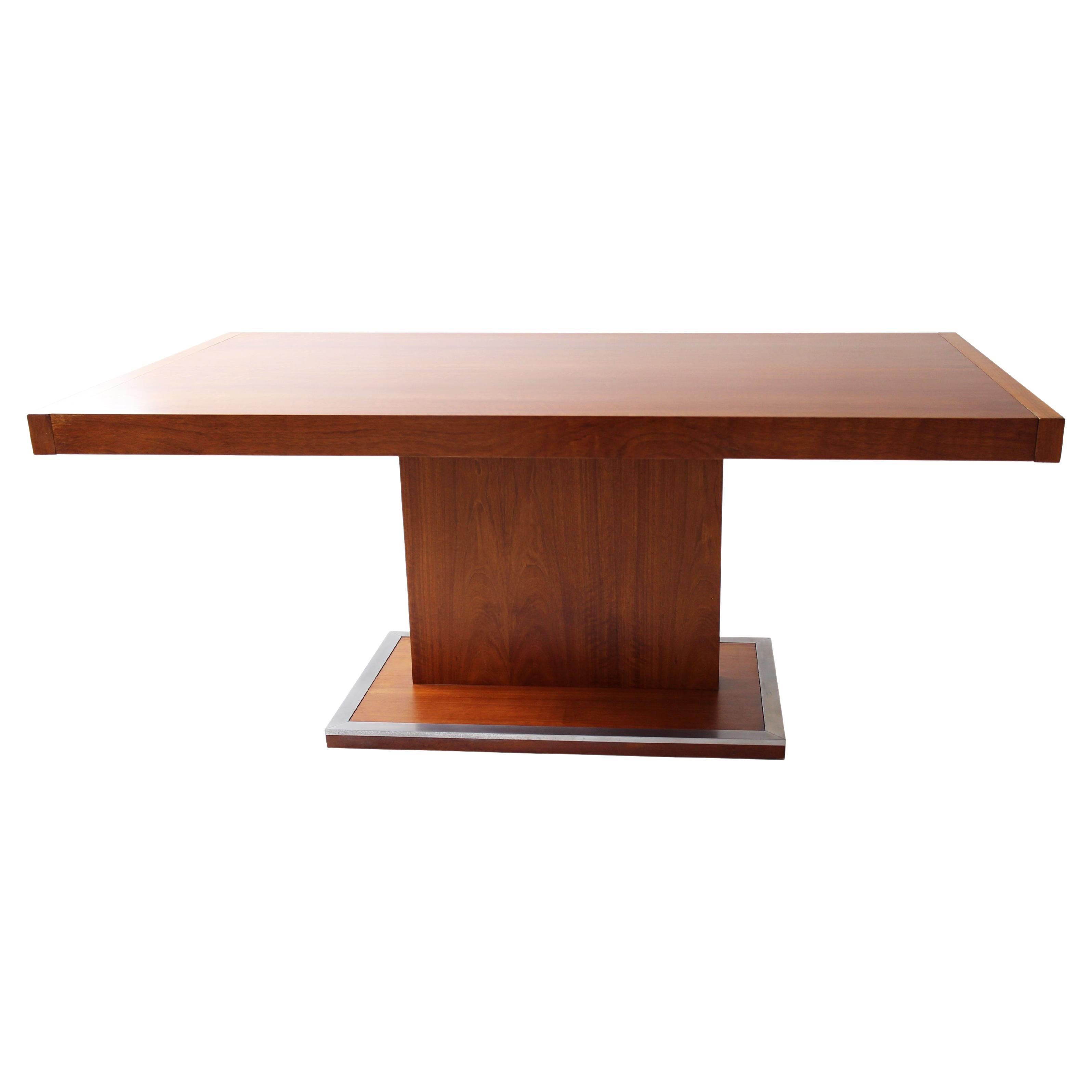 Mid-Century Milo Baughman Walnut Extension Pedestal Dining Table for Founders