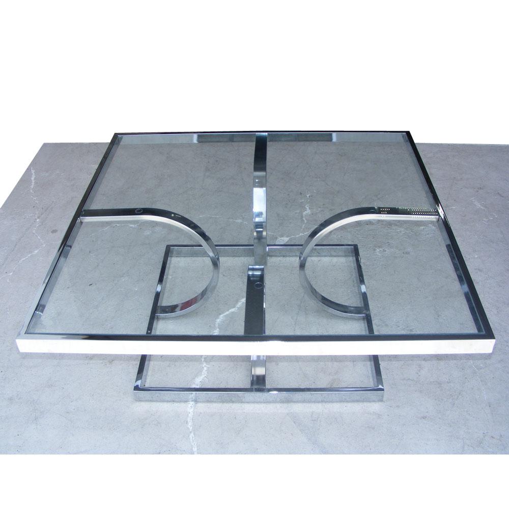 American Midcentury Milo Style Chrome Glass Coffee Table by Design Institute of America