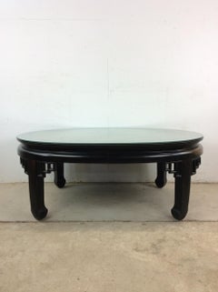 Mid Century Ming Style Coffee Table with Black Lacquer & Burlwood Top